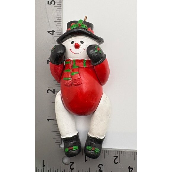 Vintage Jointed Snowman Christmas Tree Ornament Red Outfit Holly Detail - Picture 3 of 6